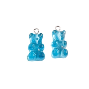 Blue glitter gummy bear pendants in translucent resin with silver loops for jewelry making