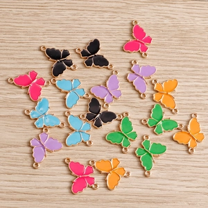 Alloy Butterfly Drip Oil Enamel Double Pendant Connector Charms For DIY Jewelry Making Findings Necklace Bracelet Handcraft Supplies