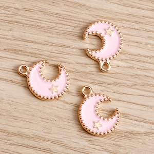 Rosa Emaille Mond- und Stern-Anhänger aus Legierung für DIY-Halsketten, Draufsicht