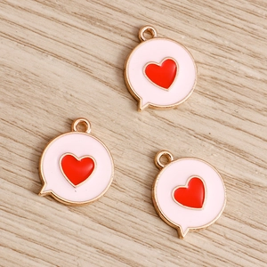 Enamel heart bubble pendant in alloy gold finish for DIY jewelry making set of 10