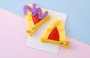 Détails de pinces à cheveux oreilles de chat en peluche jaune avec motifs rouges