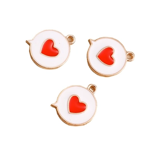 Three heart enamel bubble charms in gold and red for DIY jewelry making sets