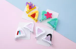 Détails des barrettes oreilles de chat en peluche multicolores avec pinces crocodiles argentées