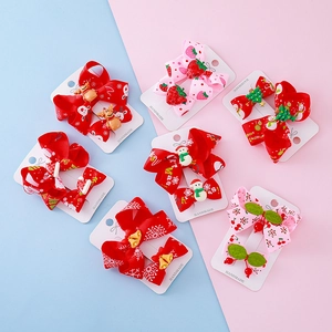 Christmas Hair Clips For Girls Handmade Ribbon Bow Reindeer Snowman Tree Strawberry Resin BB Clips Kids Hair Accessories