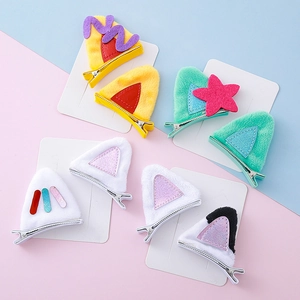 Barrettes à oreilles de chat en peluche avec étoiles pailletées et pinces croco en métal