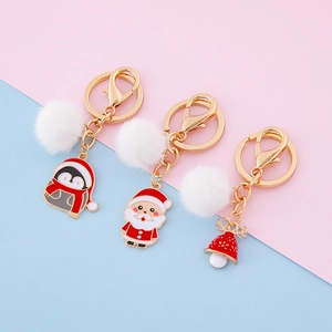 Lot de porte-clés de Noël avec pompons en peluche et pendentifs festifs dorés