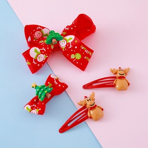 Christmas hair clips set with red bows, snowmen prints and cute reindeer resin designs