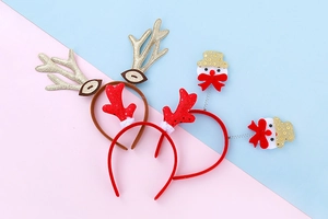 Détails de serre-têtes de Noël avec paillettes, bois de renne et motifs de bonhomme de neige
