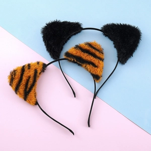 Cute plush leopard and black cat ear headbands for party hair accessories set
