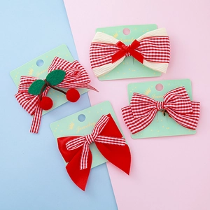Lot de 4 barrettes à cheveux à nœud rouge et carreaux pour enfants sur carte cadeau