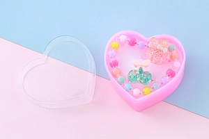 Kinder-Schmuckset mit Glitzer-Hasen-Armband und Kirsch-Ring in rosa Herz-Geschenkbox