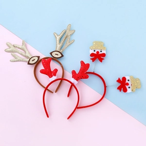 Trois serre-têtes de Noël festifs avec sequins, bois de renne et motifs de bonshommes de neige