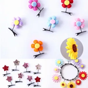 Adorable Pince à Cheveux à Ressort en Métal et Tissu pour Enfants Motif Fleur Étoile pour Filles Accessoires de Cheveux