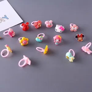 12er-Set bunte Kinderringe aus Acryl mit Cartoon-Motiven und verstellbarem Design
