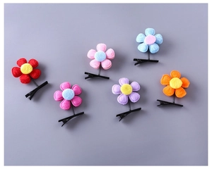 Détails de lot de 6 barrettes à fleurs avec ressorts aux couleurs vives en peluche