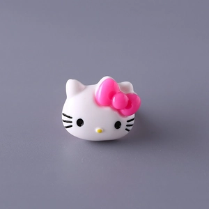 12er Set niedliche weiße Acrylringe für Mädchen mit Hello Kitty Motiv und rosa Schleife