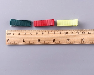 Met lint omwikkelde haarspelden van 5 cm in diverse kleuren getoond met liniaal
