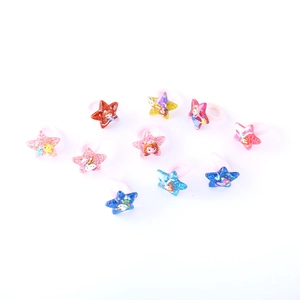 10er Set bunte Acryl Kinderringe in Sternform mit verschiedenen Comic-Tiermotiven