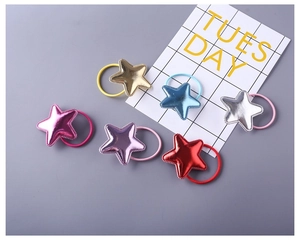Set of six colorful metallic star hair ties with elastic cords and stitched details