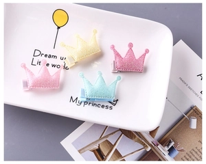 Détails de pinces à cheveux couronne en tissu pailleté jaune citron rose et bleu