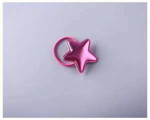 Close-up of pink metallic PU leather star hair tie with high-elastic rubber band