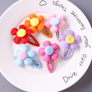 Kids Fabric Wrapped Flower BB Hair Clips For Girls Toddlers Five Petal Plush Hairpins Sweet Floral Headwear Hair Accessories