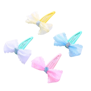 Set of four colorful mesh lace bow hair clips for girls in pink, blue, yellow and purple