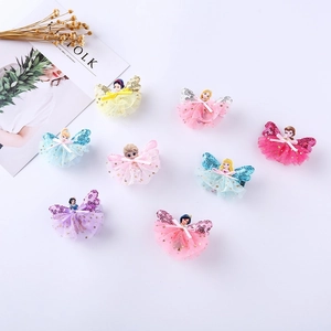 8-piece girls' princess hair clips set with glitter wings and colorful mesh skirts