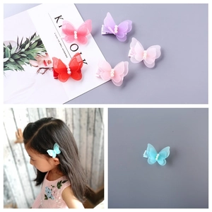 Pinces à Cheveux Papillon pour Enfants Avec Couche de Maille Fausses Künstliche Perles Doux Tulle Bec de Canard pour Coiffure Filles