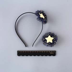 3-piece navy blue star mesh hair accessories set for girls with headband and clips