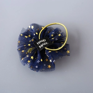 3-piece navy blue star tulle hair ties set for girls featuring handmade mesh flowers