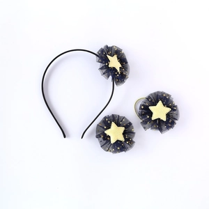 3-piece navy mesh star hair accessories set including headband and clips for girls