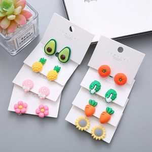 Cute Cartoon Resin Fruit Vegetable Ear Clips For Girls Children Non-Pierced Flower Strawberry Earrings Korean Sweet Jewelry Gift