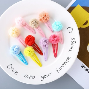 Kids Mesh Flower Hair Clips Colorful Painted BB Clips Cute Fabric Floral Pom Pom Hairpins For Toddler Girls Hair Accessories