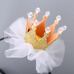 Sparkly gold crown headband for girls with crystals and white tulle for princess performances