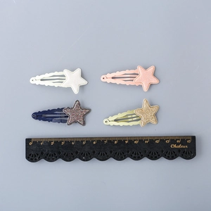 Glitter star hair clips for girls in four shiny colors with 5cm wave metal base