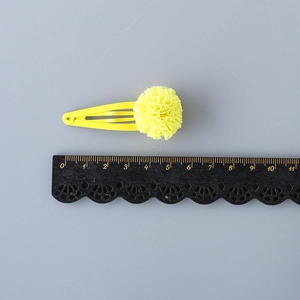 5.5cm yellow BB hair clip with fluffy pom pom, cute floral style princess hair accessory