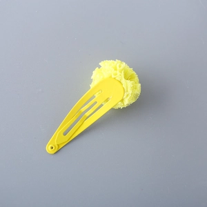 Charming yellow fuzzy pom pom hair clip with painted metal BB snap for girls and kids