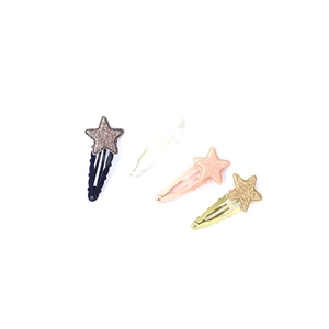 Sparkly glitter star hair clips set for girls in black white pink and gold finish