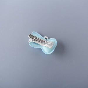 Cute light blue glitter bunny ear hair clip with white pearls and metal alligator grip