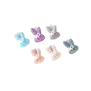 Set of 6 cute glitter rabbit hair clips for girls with small bows in various colors