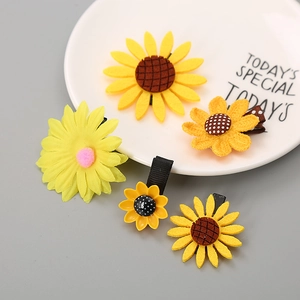 Sunflower Hair Clips For Kids Women Yellow Floral Handmade Duckbill Hairpins Pastoral Sweet Style Hair Accessories
