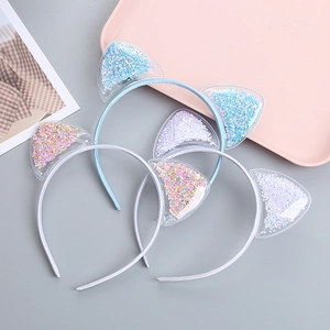Cute Cat Ear Headband Transparent PVC Quicksand Star Sequins Glitter Hairband Sweet Hair Accessories For Girls Children