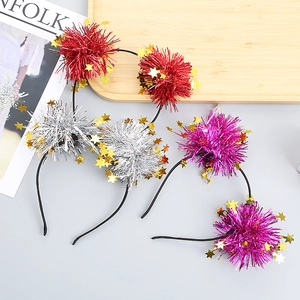 Kids Shiny Star Pom Pom Headband Festive Tinsel Hairband For Party Celebration Performance Costume Accessories