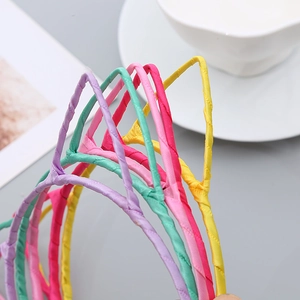 Korean Style Cute Cat Ear Headband For Kids Girls Fabric Wrapped Handmade Solid Color Hair Accessories Daily Party Hairband