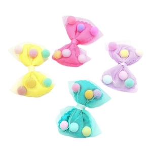 Set of 4 colorful mesh bow hair clips with soft pom-poms for girls and princesses