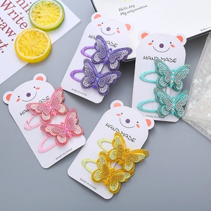 Rhinestone Butterfly Hair Clips Set For Girls Sweet Fabric Wrapped Metal BB Clips Sparkling Kids Hair Accessories Gift