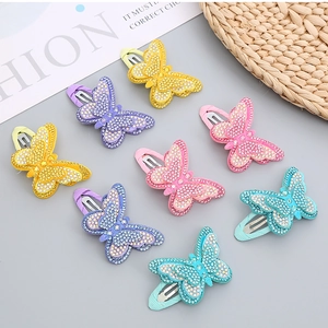 Glittering butterfly hair clips for girls with colorful rhinestones in macaron colors