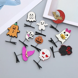 Kids Halloween Sequin Spring Hair Clips Cute Ghost Pumpkin Skull Bat Owl Party Hairpins Handmade Festive Accessories For Girls