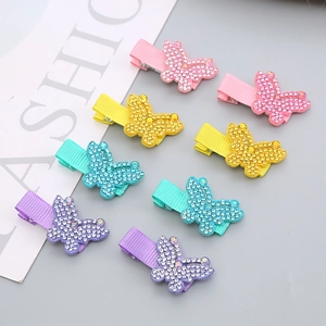 Sparkly rhinestone butterfly hair clips for girls set of 8 in pastel shades